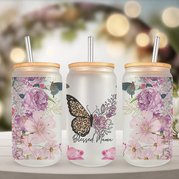 Glass Tumbler with Bamboo lid & straw 400ml